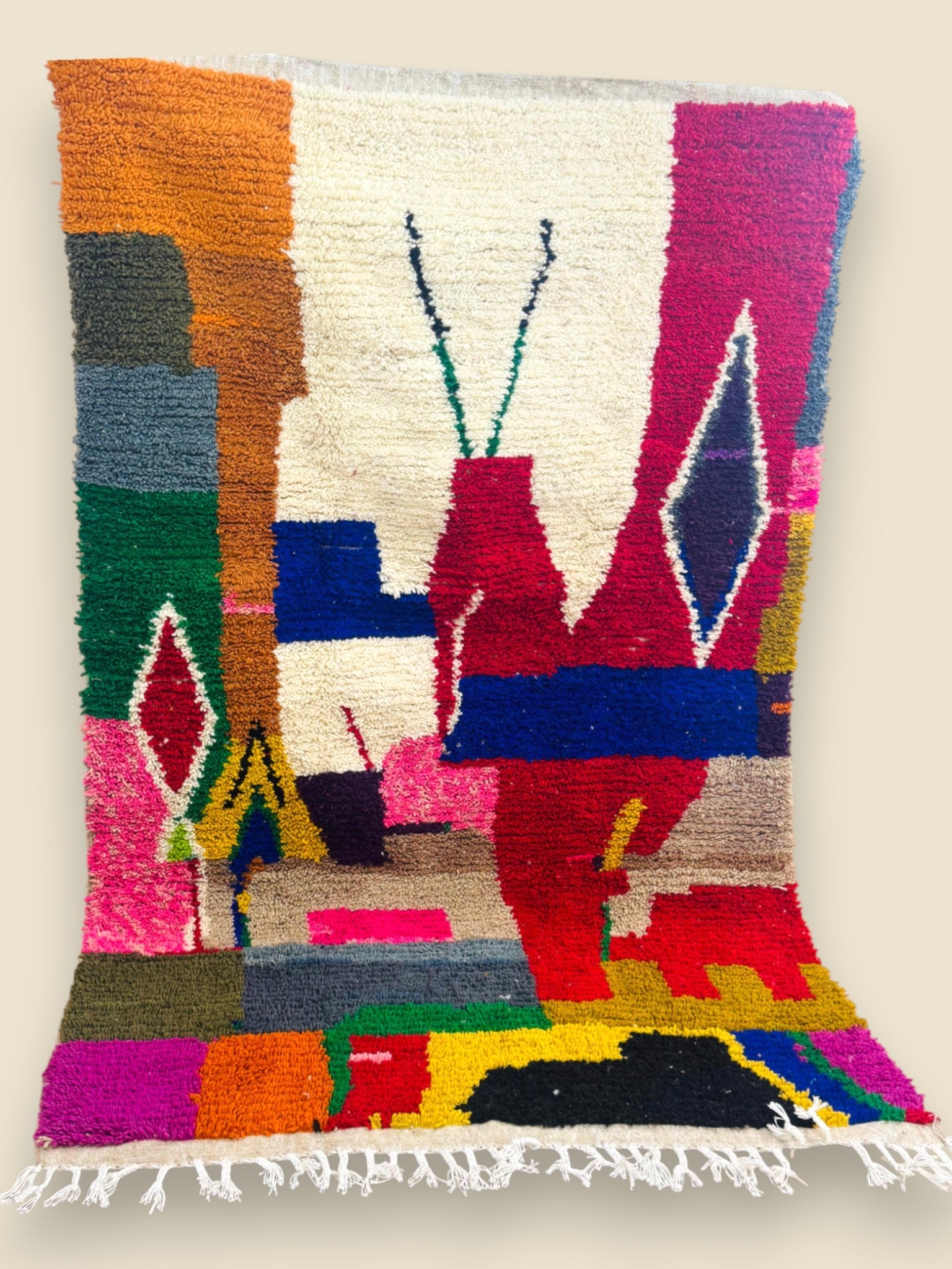 Colorful Moroccan Wool Rug – Tawenza Abstract Boucherouite Style - We The Collective