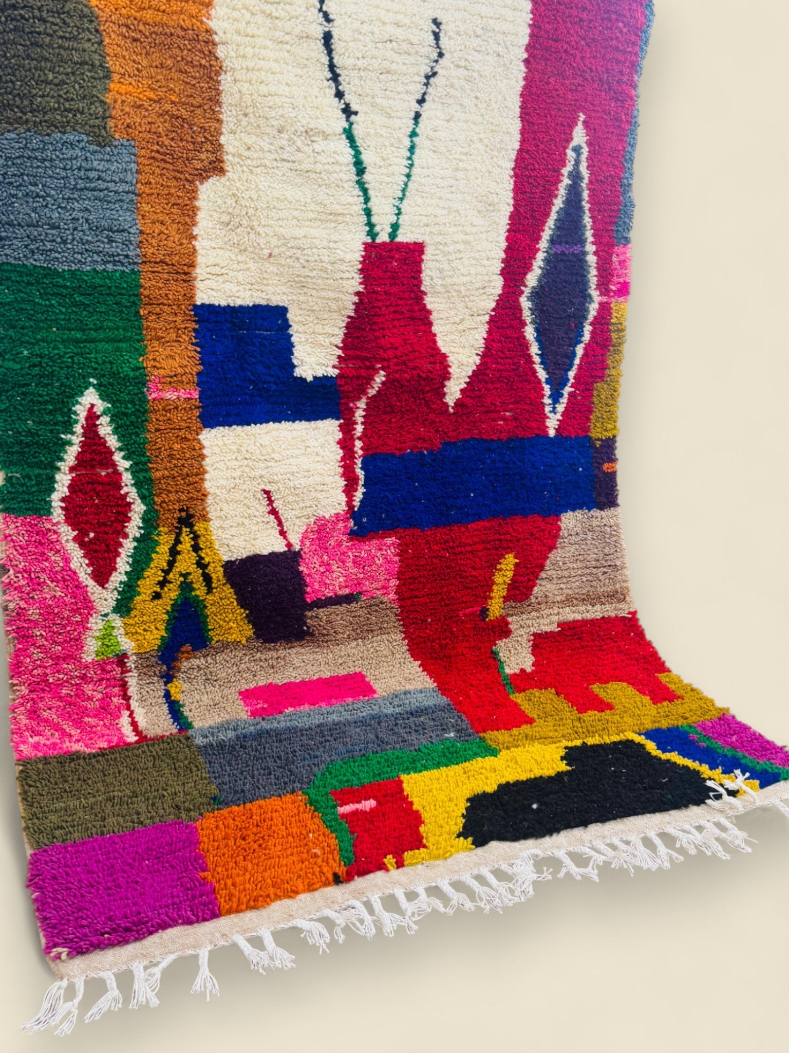 Colorful Moroccan Wool Rug – Tawenza Abstract Boucherouite Style - We The Collective