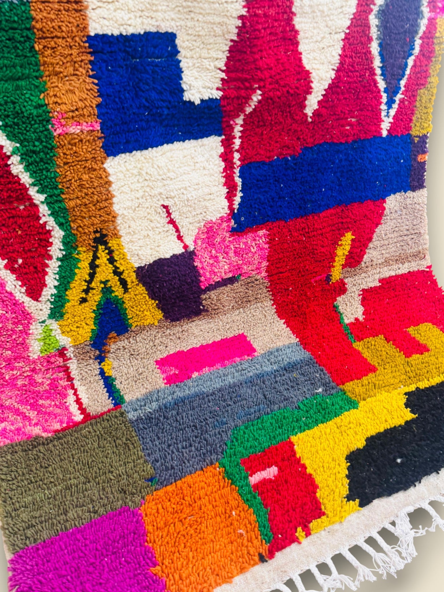 Colorful Moroccan Wool Rug – Tawenza Abstract Boucherouite Style - We The Collective