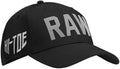 Black TaylorMade 2023 RAW Launch Tour Issue golf hat with curved brim and adjustable strap, designed for stylish performance.