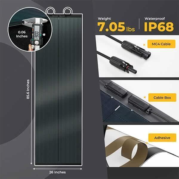 Flexible green CIGS solar panel from Green Vista Living, 12V 400W portable solar kit with thin-film design.