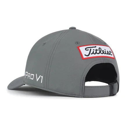 Titleist men's tour performance golf hat with adjustable strap and breathable fabric, designed for sun protection on the golf course.
