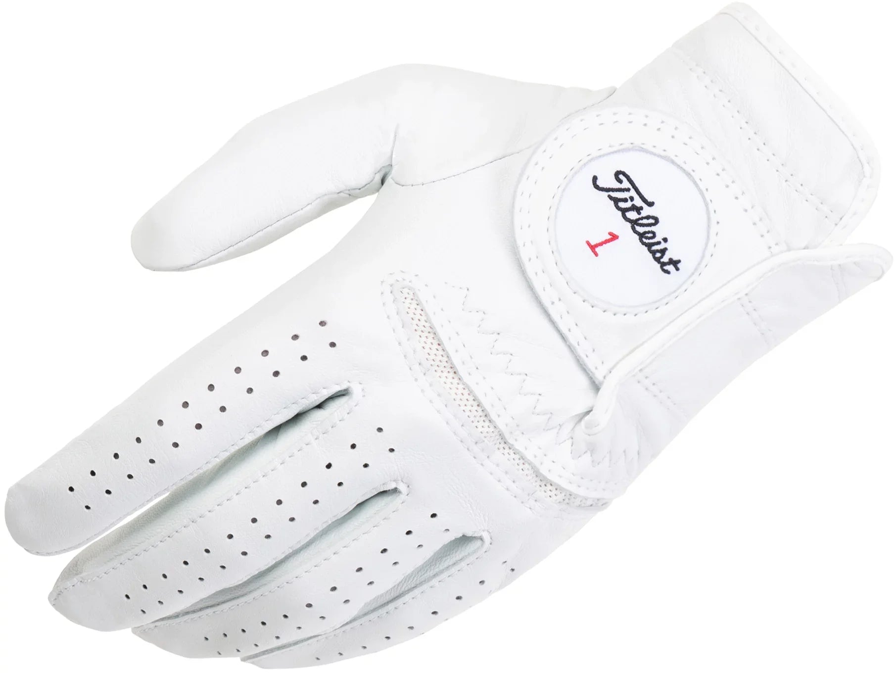 Titleist Perma Soft golf gloves by ParWestGolf showing the soft leather palm and adjustable wrist strap on a white background.