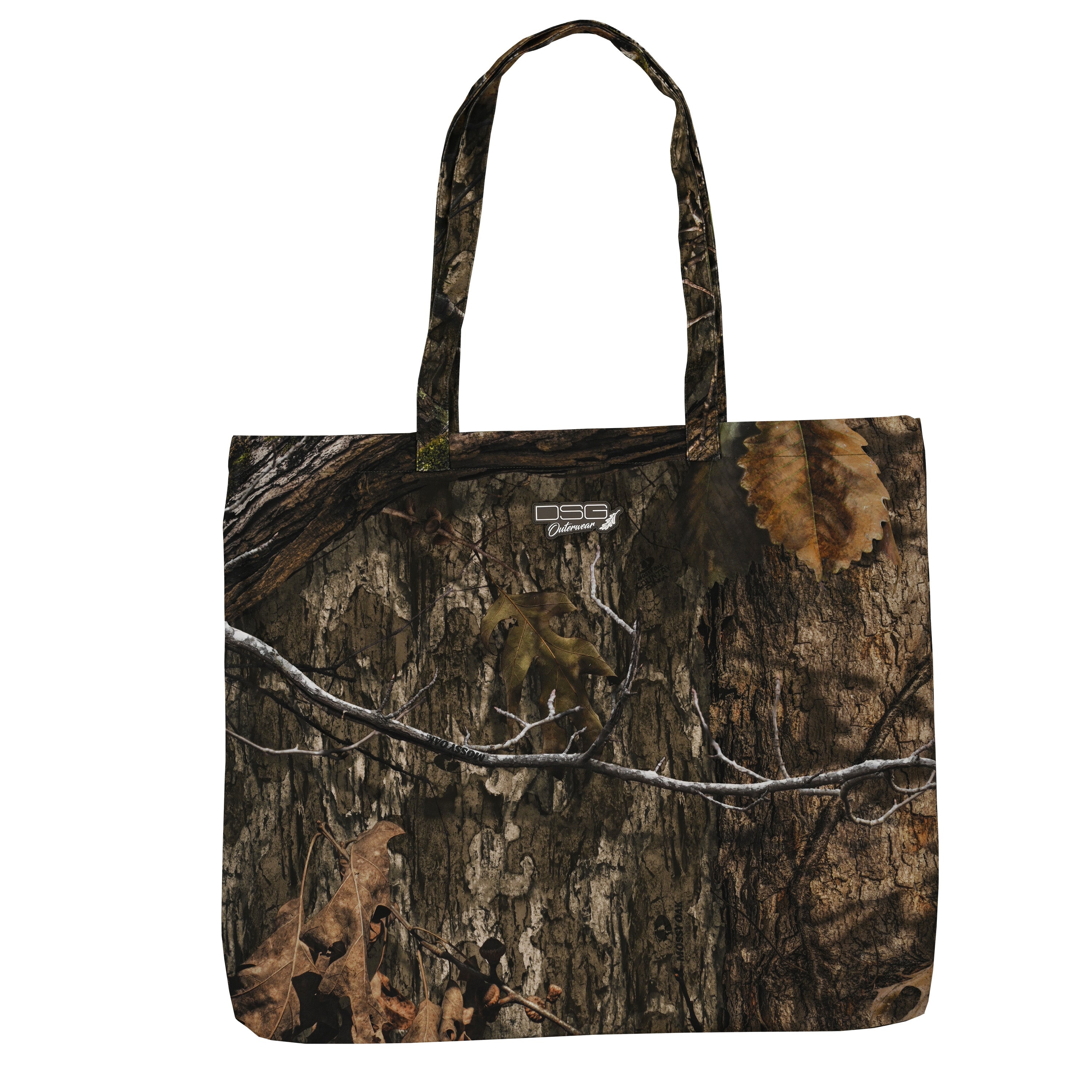 DSG OUTERWEAR tote bag with a natural mocountry DNA print, featuring sturdy handles and spacious interior for everyday use.