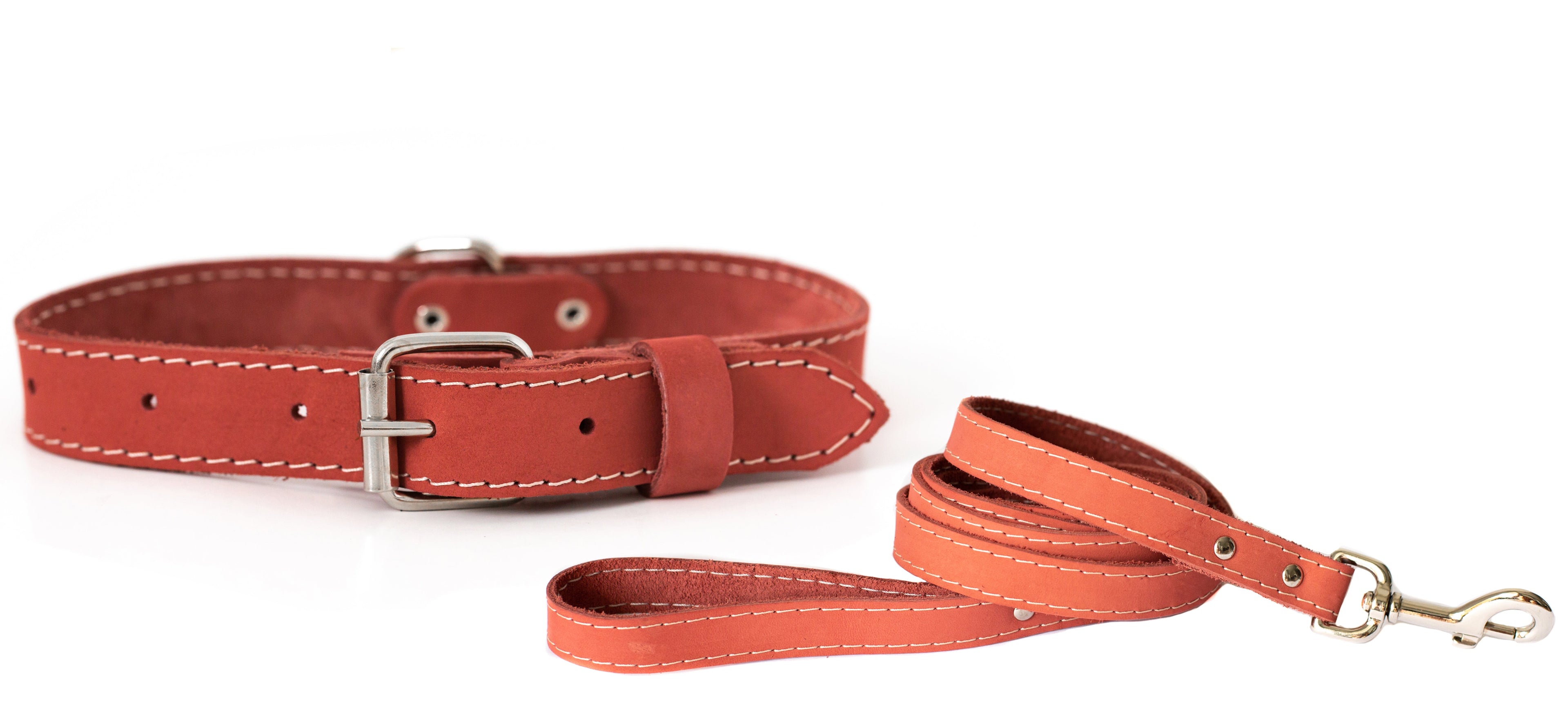 Euro-Dog Collars leather hunting dog collar and leash set with traditional coral design, durable leather construction for outdoor use.