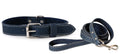 Euro-Dog Collars leather hunting dog collar and leash set in traditional navy, durable leather for outdoor training and walking.