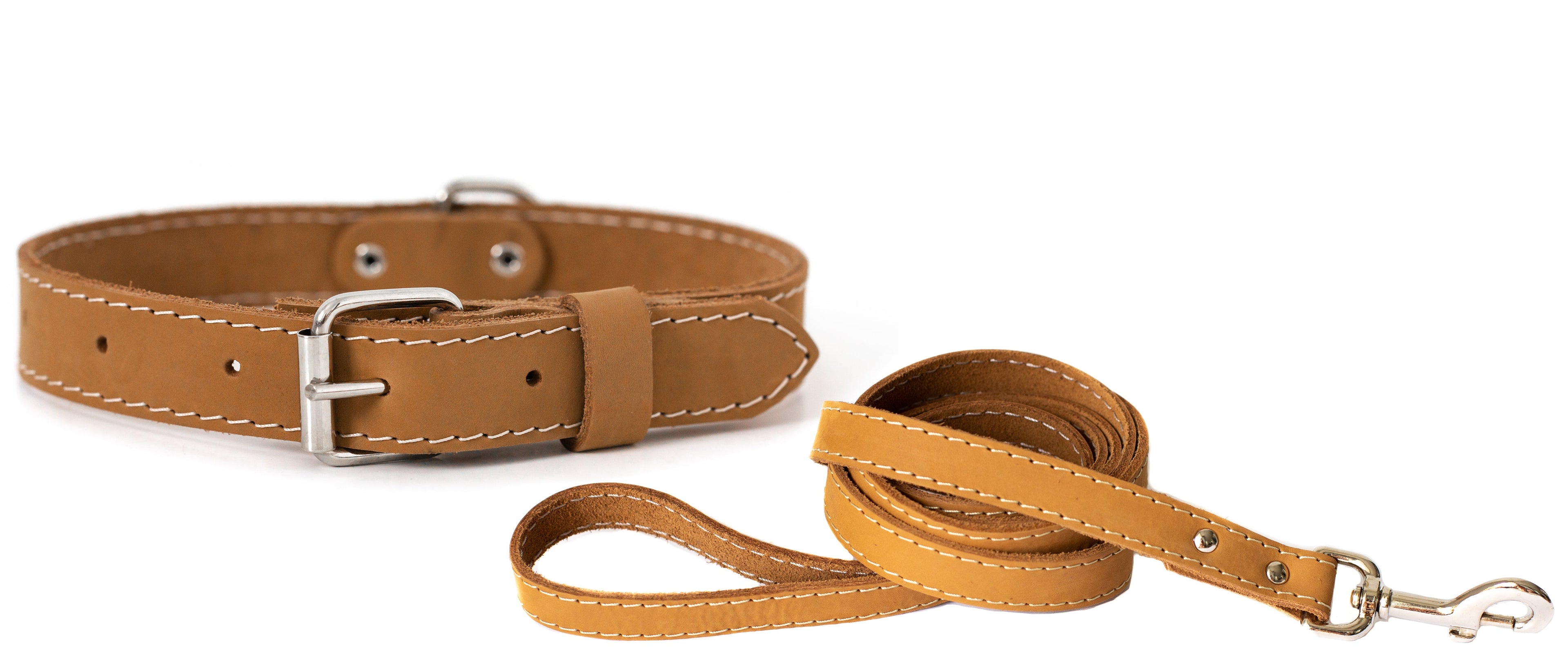 Euro-Dog Collars Pro Line hunting leather dog collar and leash set with traditional tan leather, durable and stylish for outdoor use.