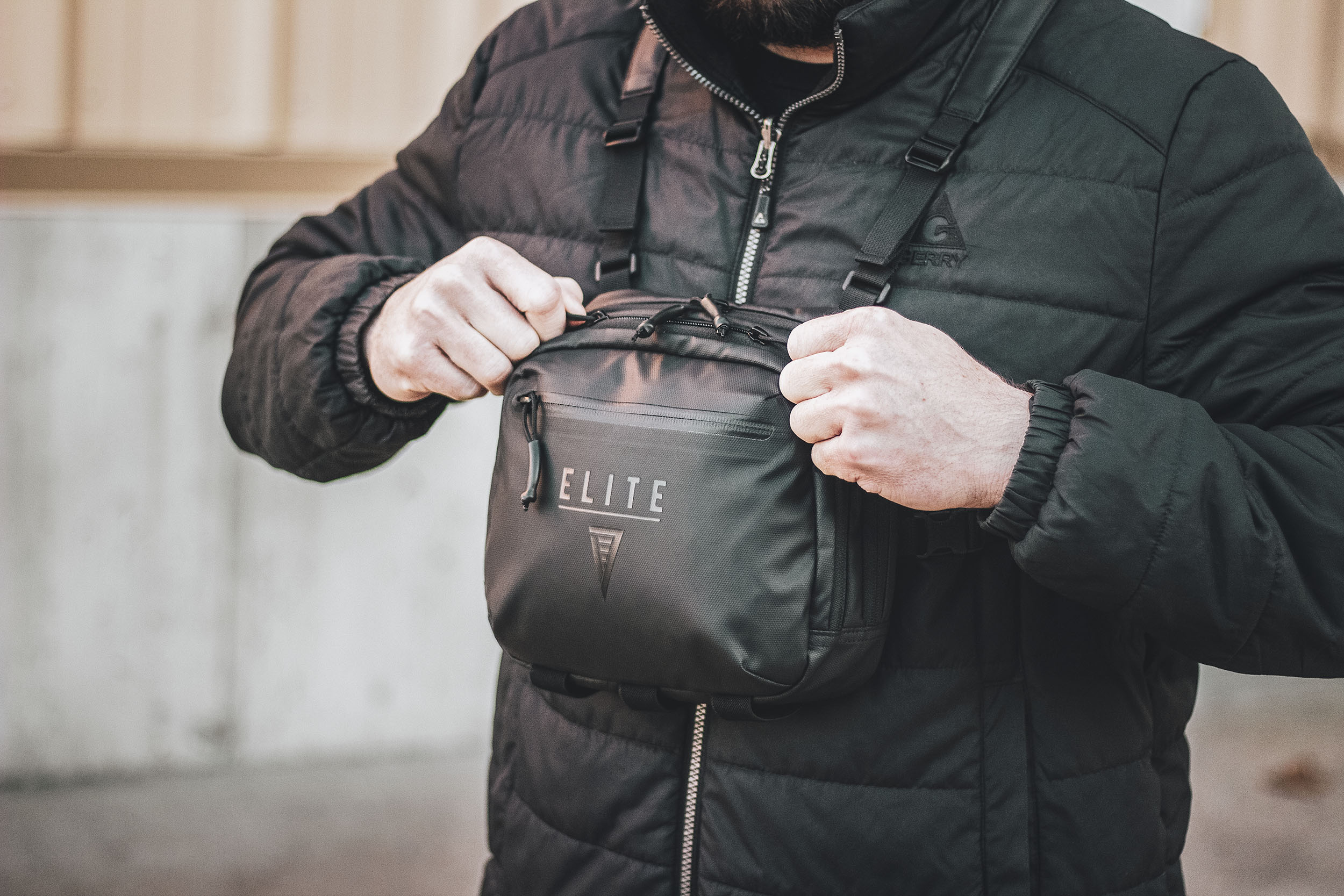 Elite Survival Systems TrailGuard chest pack for concealed carry, featuring a compact concealment pouch with adjustable straps.