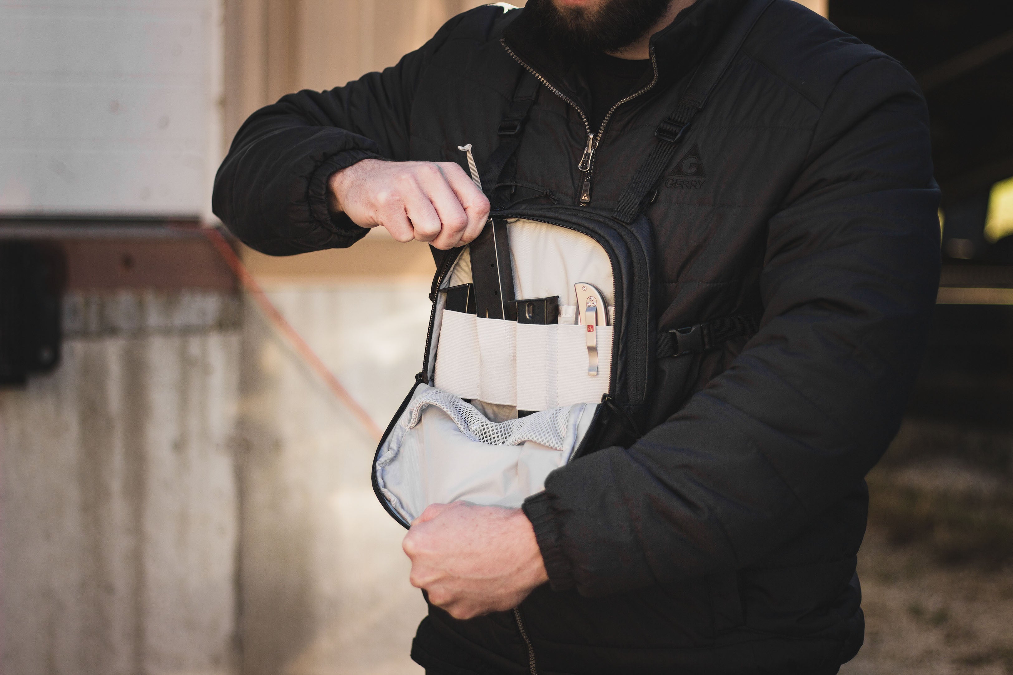 Elite Survival Systems Trailguard chest pack for concealed carry, featuring a secure concealment pouch and magazine holder.