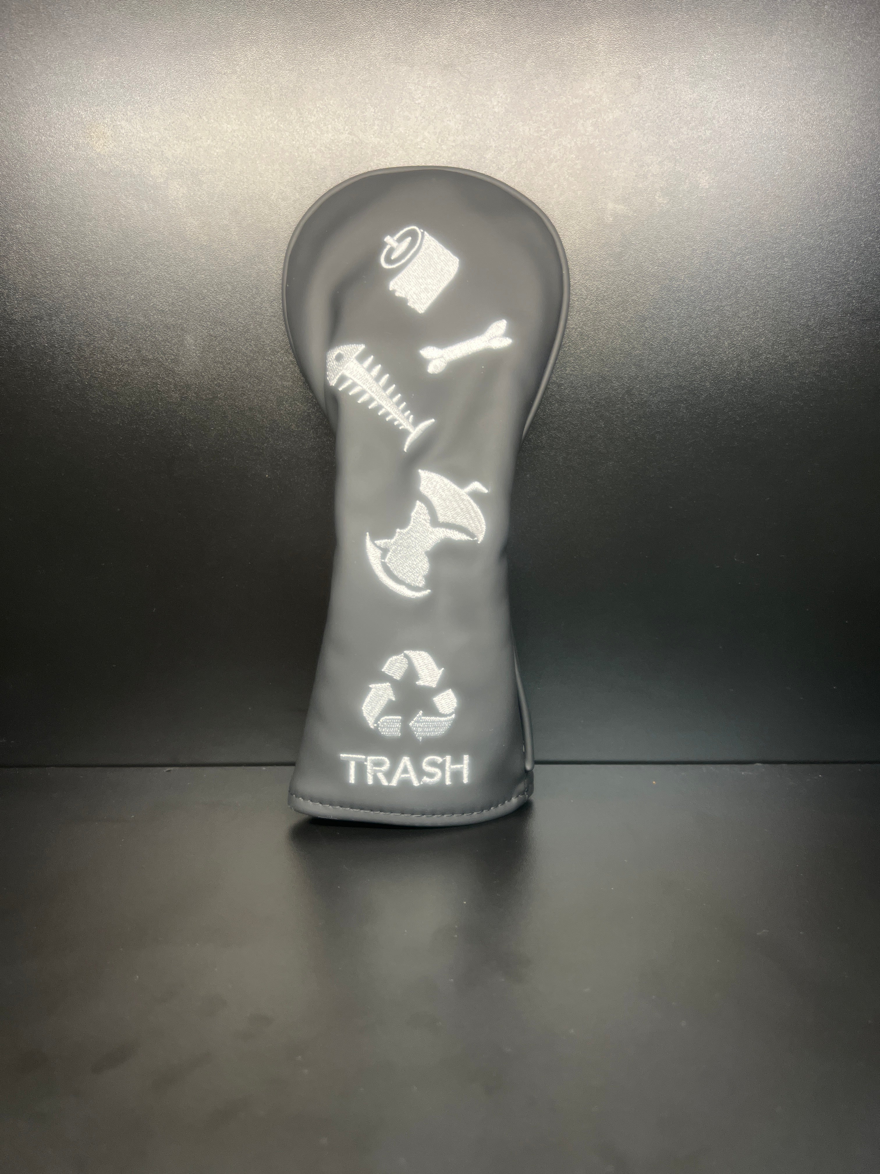 ParWestGolf Trash Club Headcover for golf clubs, featuring a creative trash can design with bold colors and detailed stitching.