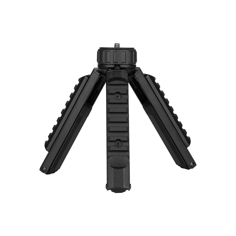 MUCITUP Olight Prowess flashlight mounted on a sturdy tripod for stable outdoor or tactical lighting.