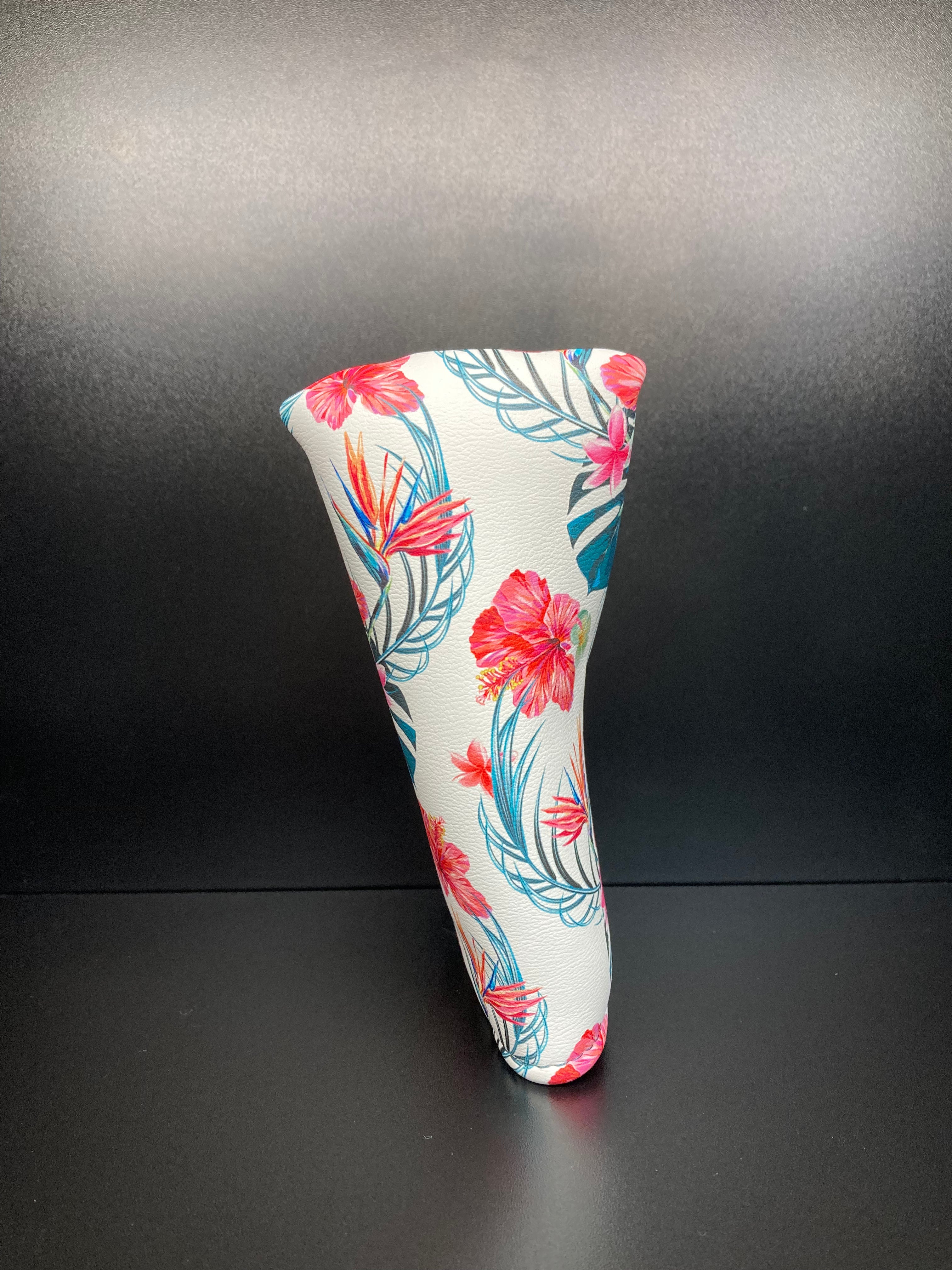 Tropical floral print golf club headcover by ParWestGolf with vibrant tropical flower design for protection and style.