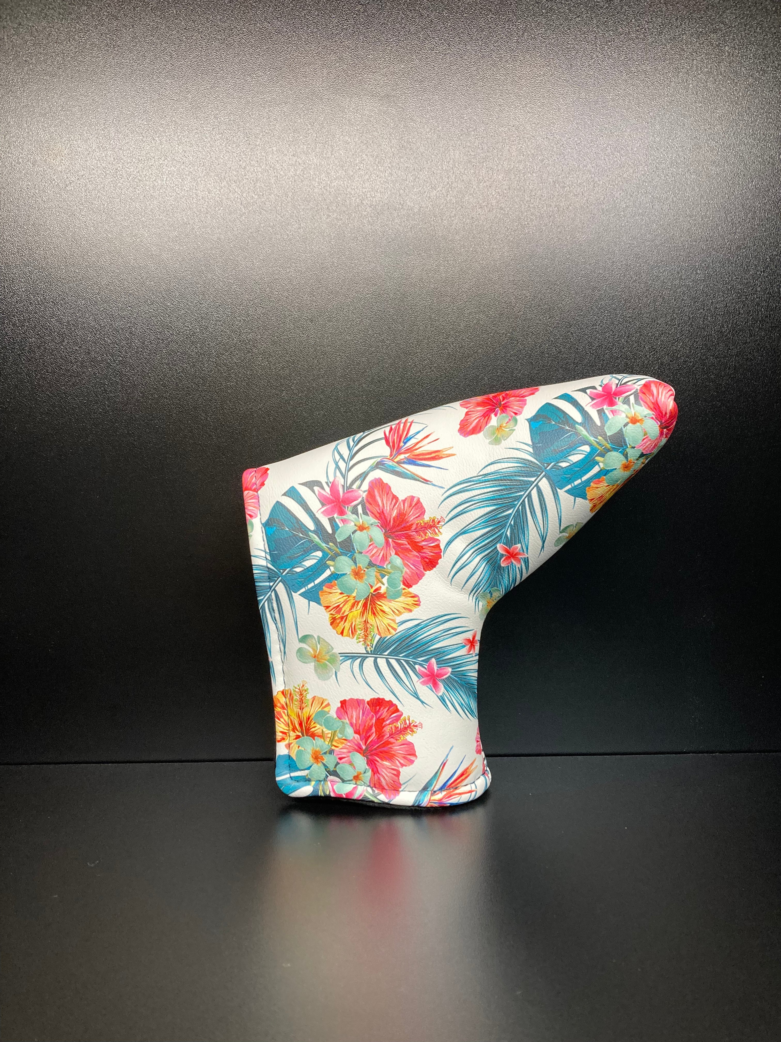 Tropical floral print golf club headcover by ParWestGolf with vibrant tropical flower design.