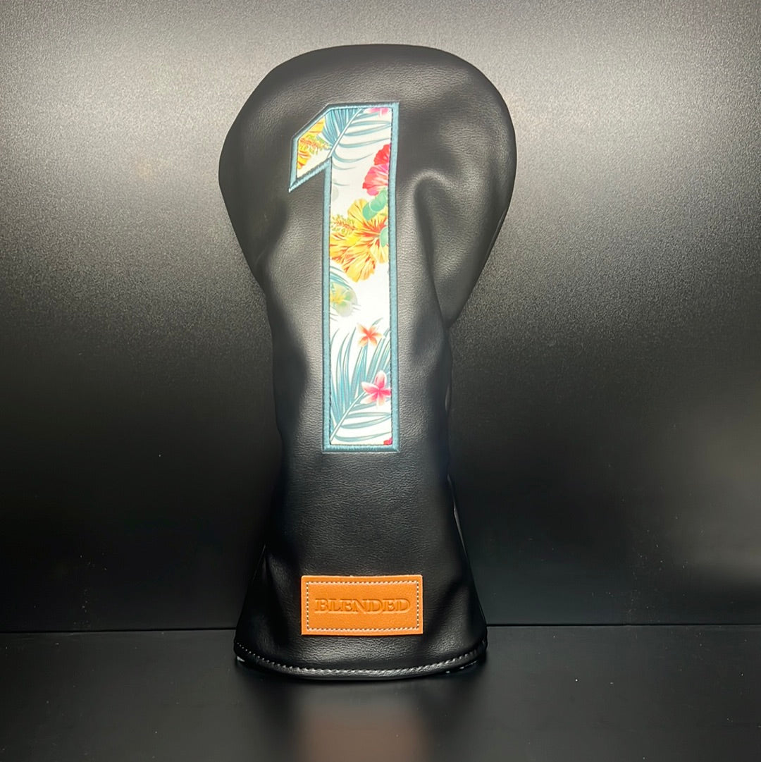 Tropical floral print golf club headcover by ParWestGolf with vibrant tropical flower design and soft padding.