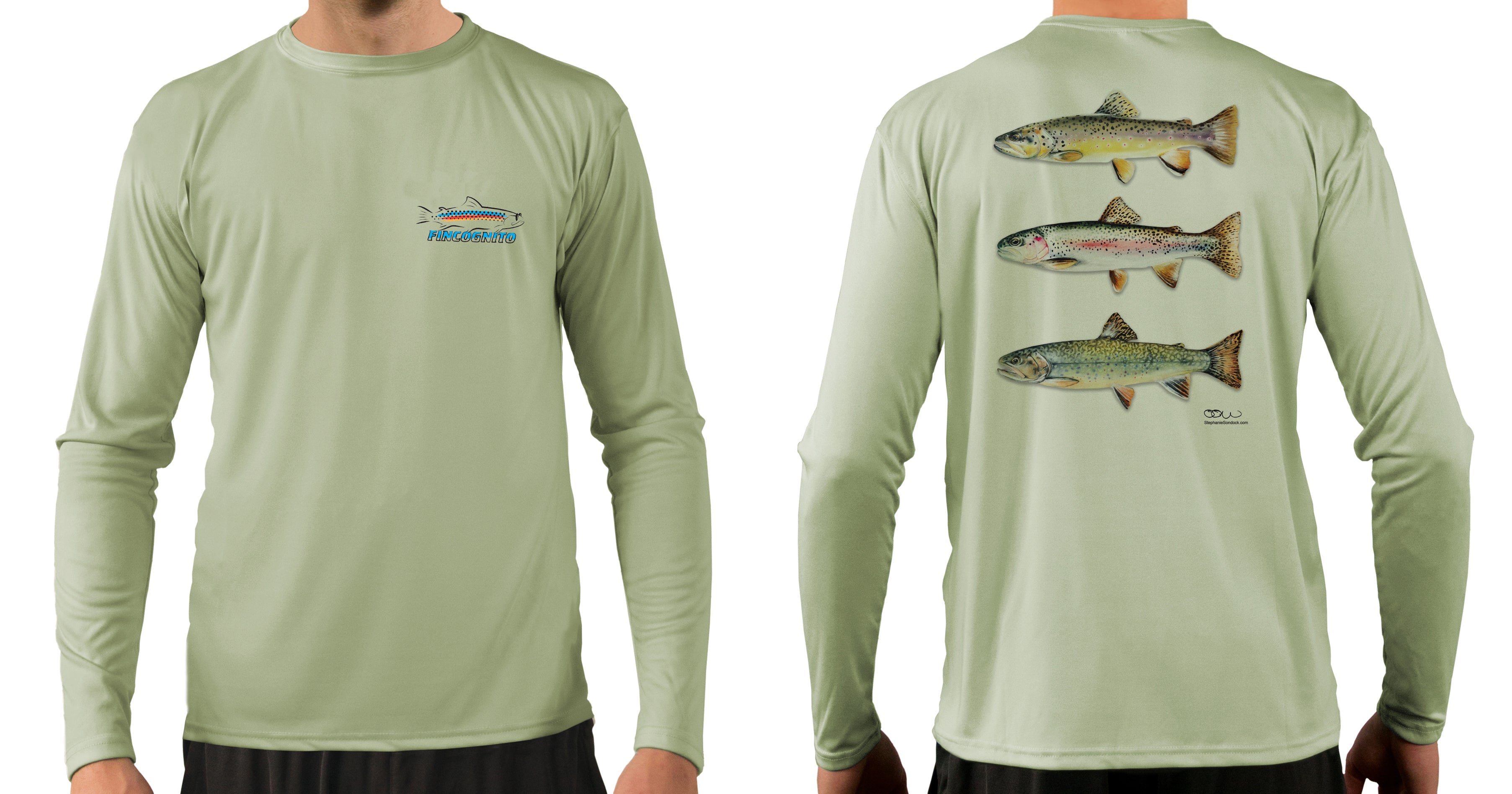 Men's Sun Protective Fishing Shirt Sage Green/Trout Trio - OVERLANDERS Outfitter