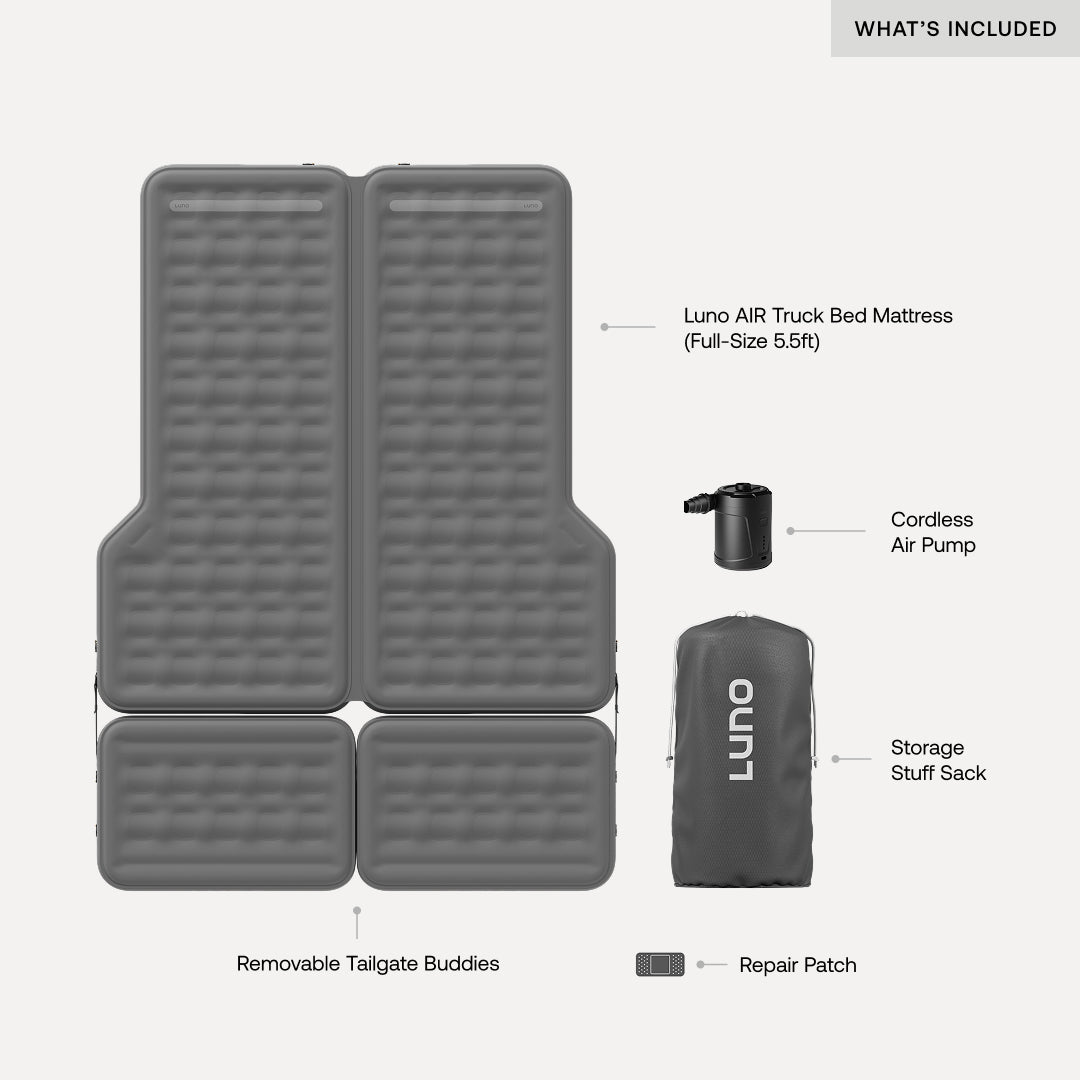 Luno® AIR Truck Bed Mattress for full-size 5.5ft truck beds, featuring durable fabric and a comfortable design.