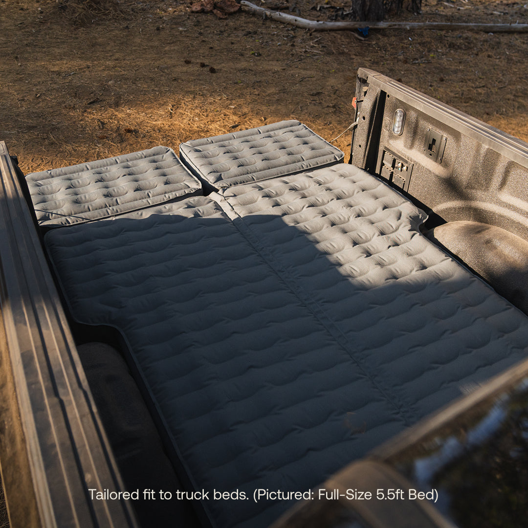 Luno® AIR Truck Bed Mattress designed for full-size 5.5ft truck beds, showcasing its compact and durable design.