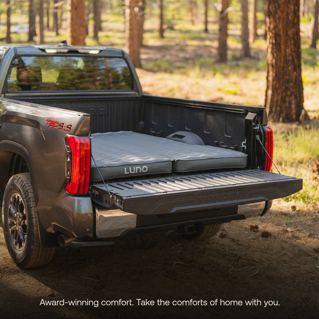 Luno® AIR Truck Bed Mattress in a full-size design, perfectly fitting a 6.5ft truck bed for outdoor comfort.