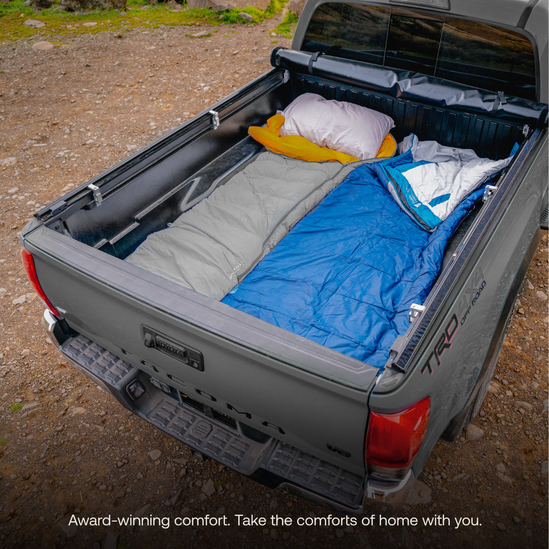 Luno® AIR Truck Bed Mattress for mid-size 6ft truck beds, showcasing its durable design and comfortable sleeping surface.