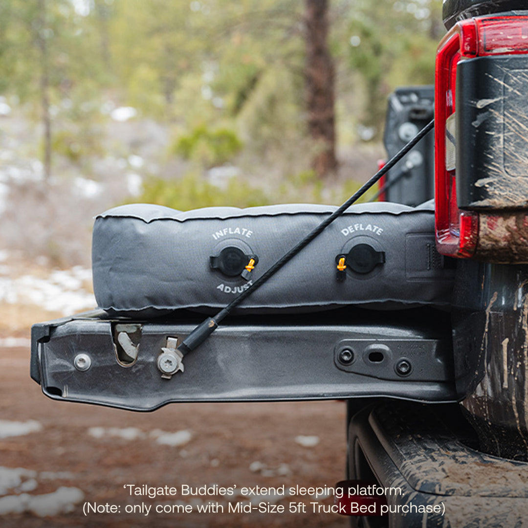 Luno® AIR Truck Bed Mattress fitted in a mid-size truck bed, showcasing its durable and comfortable design.