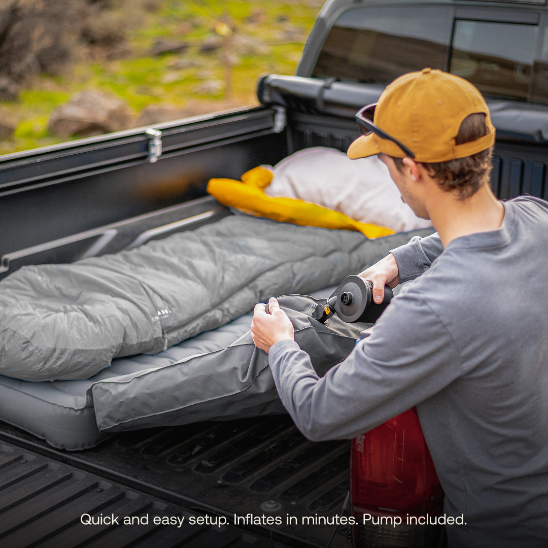 Luno® AIR Truck Bed Mattress designed for mid-size 6ft truck beds, showing its durable construction and comfortable surface.