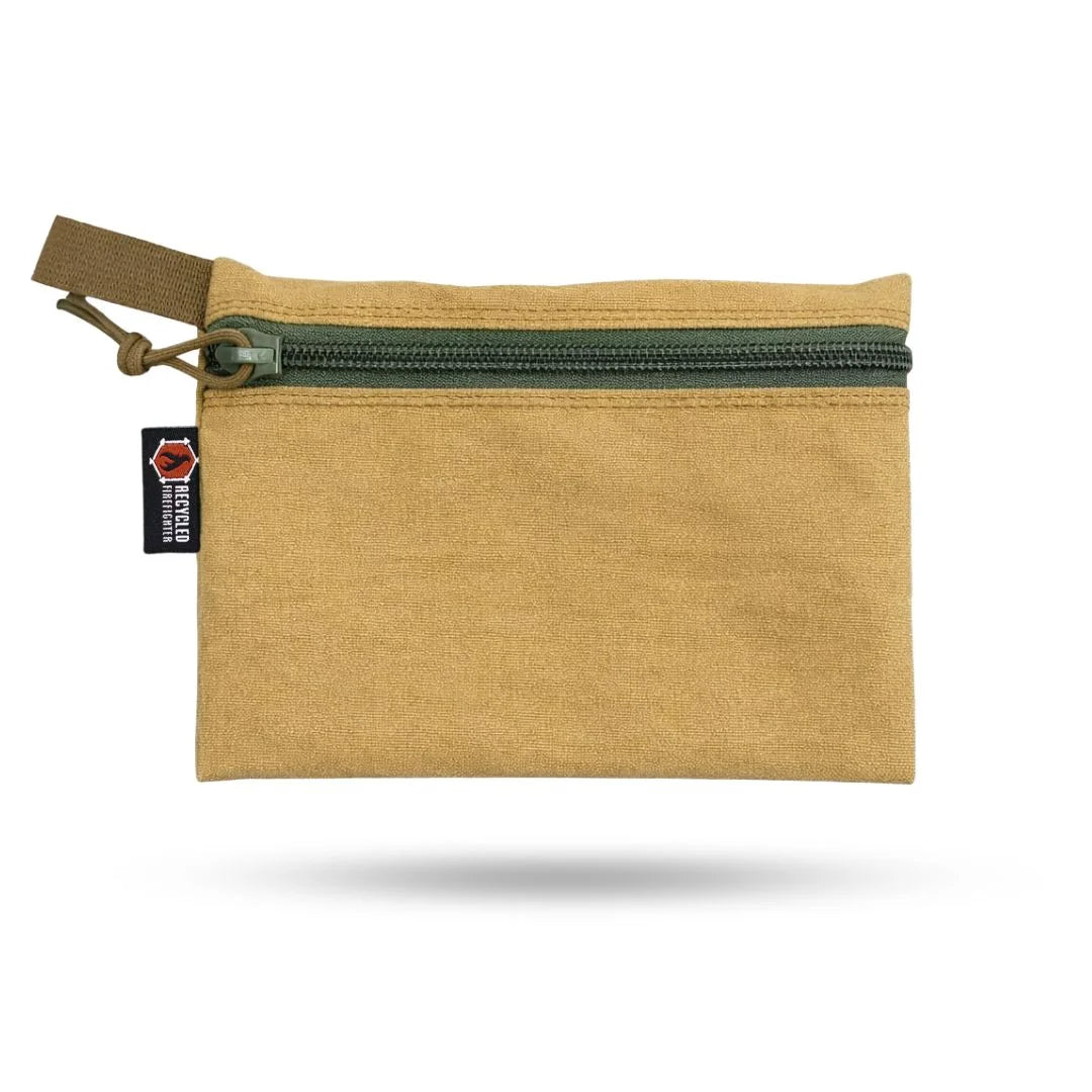Recycled Firefighter Truckie Large gear bag in brown and olive with sturdy handles and multiple compartments.