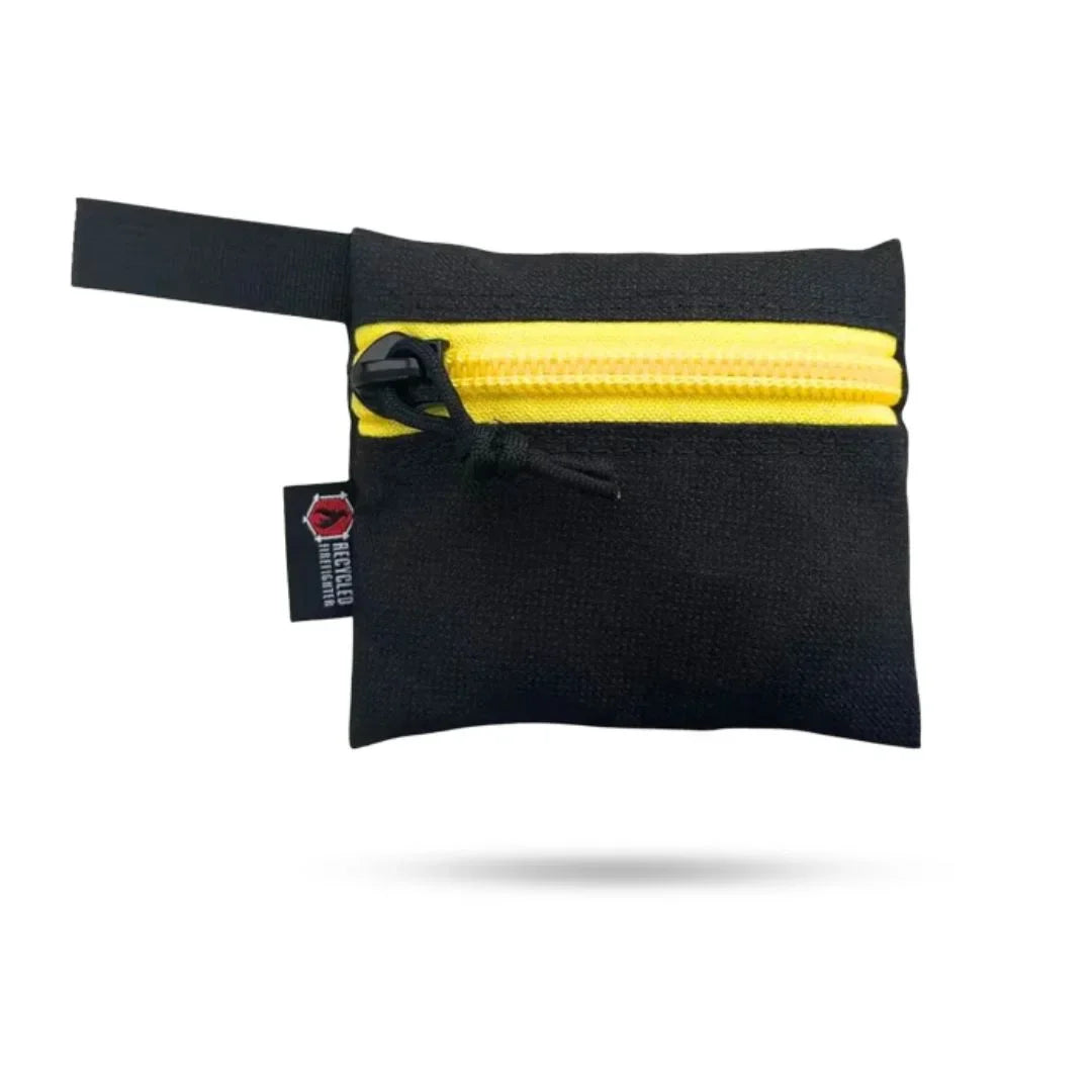 Recycled Firefighter Truckie Small black and yellow bunker gear for firefighting, featuring protective helmet and gear details.