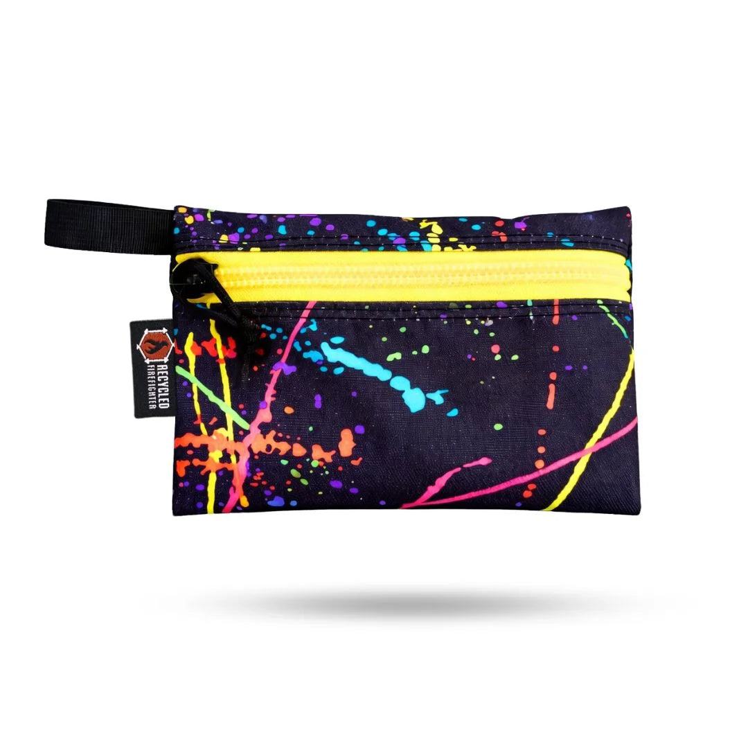 Recycled Firefighter Truckie Medium backpack with durable cordura fabric and colorful splatter design.