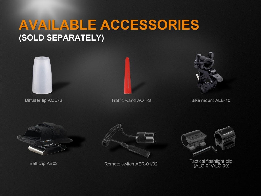 Fenix UC35 V2.0 rechargeable EDC flashlight with compact design and bright LED light beam on a white background.