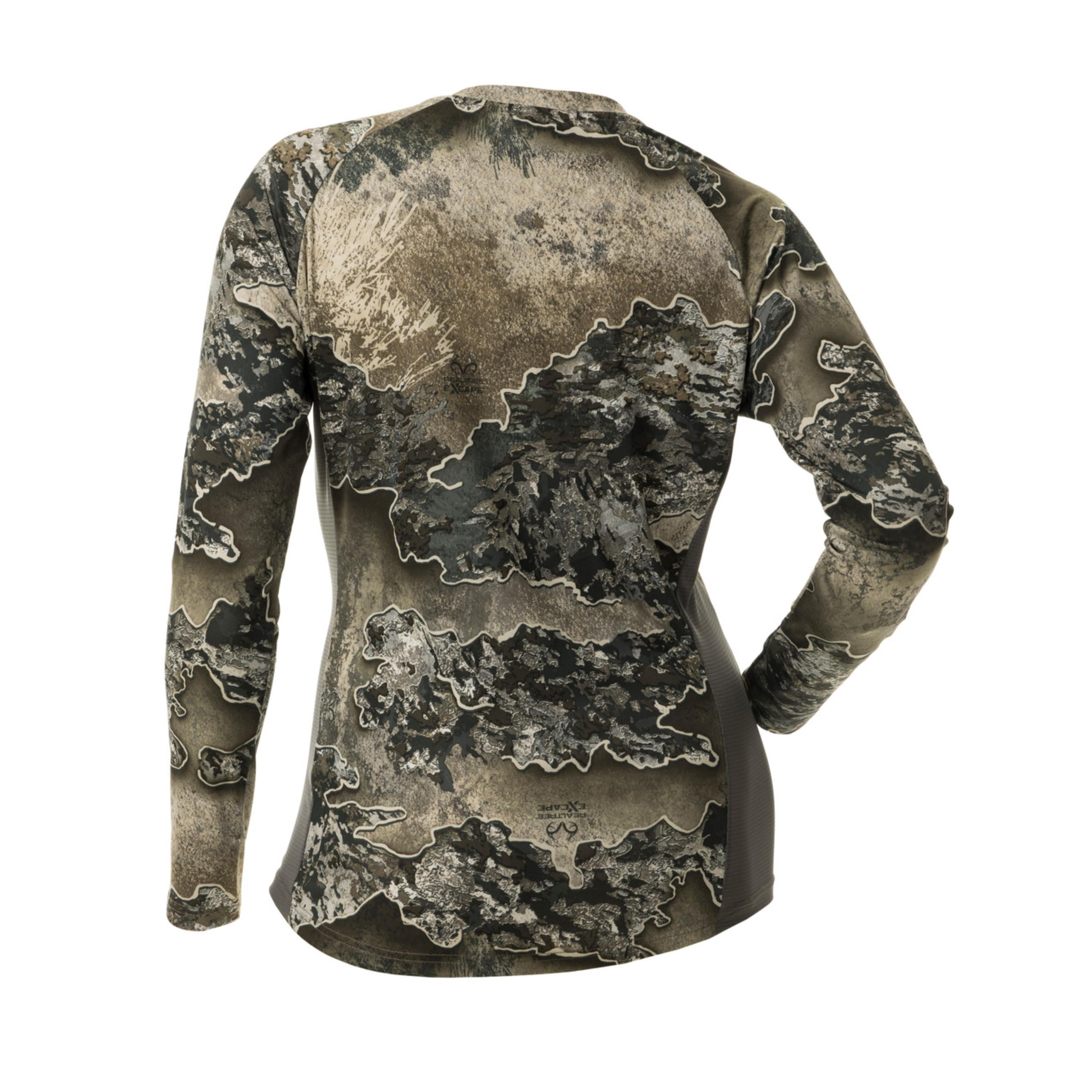 Lightweight long sleeve shirt by DSG OUTERWEAR with UPF 50+ protection, shown from the back in a casual outdoor setting.
