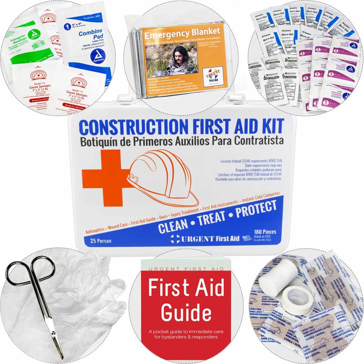 Bilingual OSHA Contractors First Aid Kit for Job Sites up to 25 People, 180 pieces - OVERLANDERS Outfitter