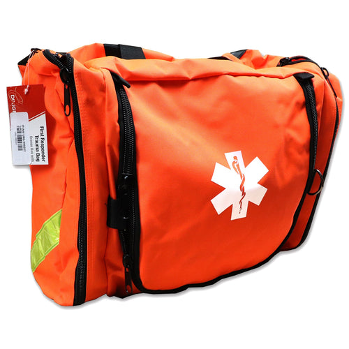 Orange 151-piece first responder kit from QuakeKits with first aid supplies and emergency tools in a compact kit.