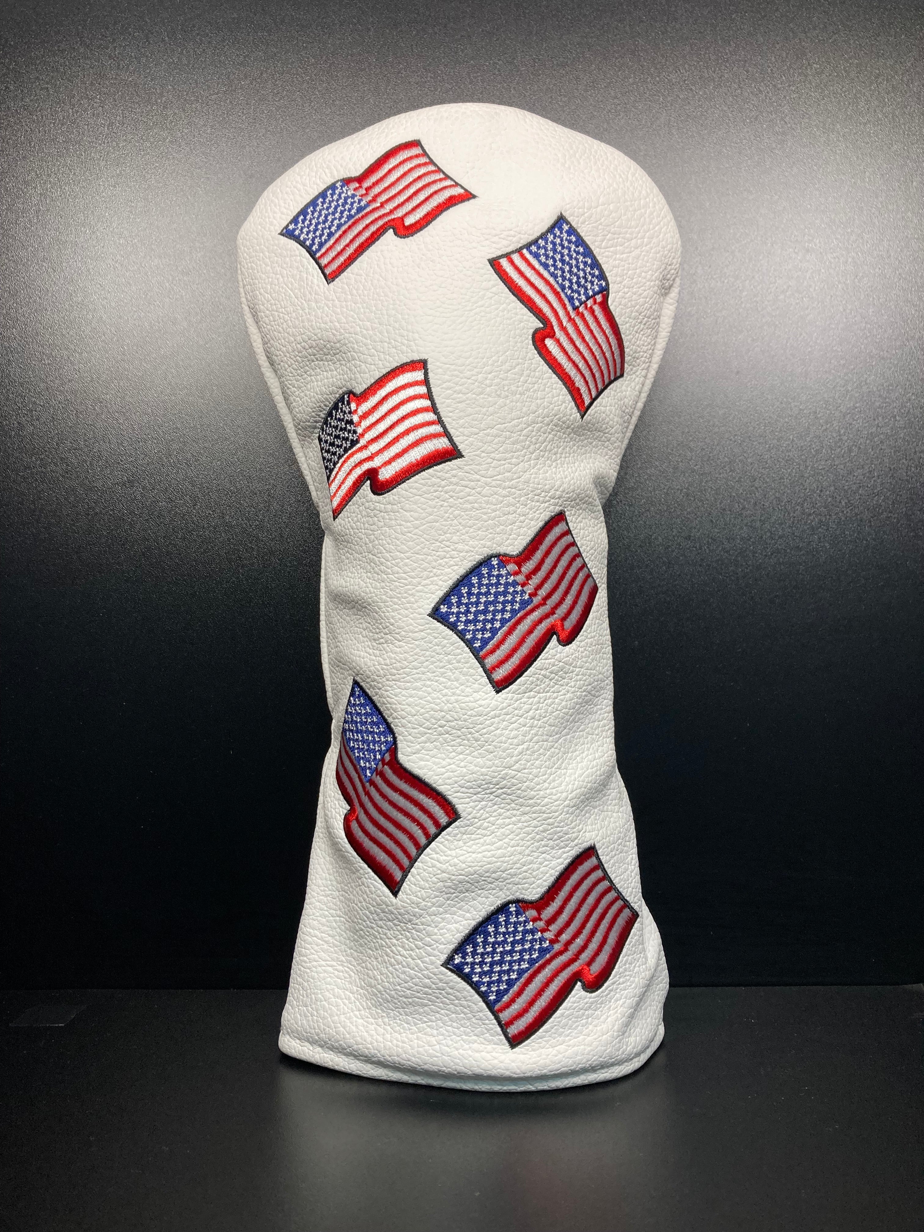 USA flag golf club headcover by ParWestGolf featuring a vibrant American flag design for protective and patriotic style.