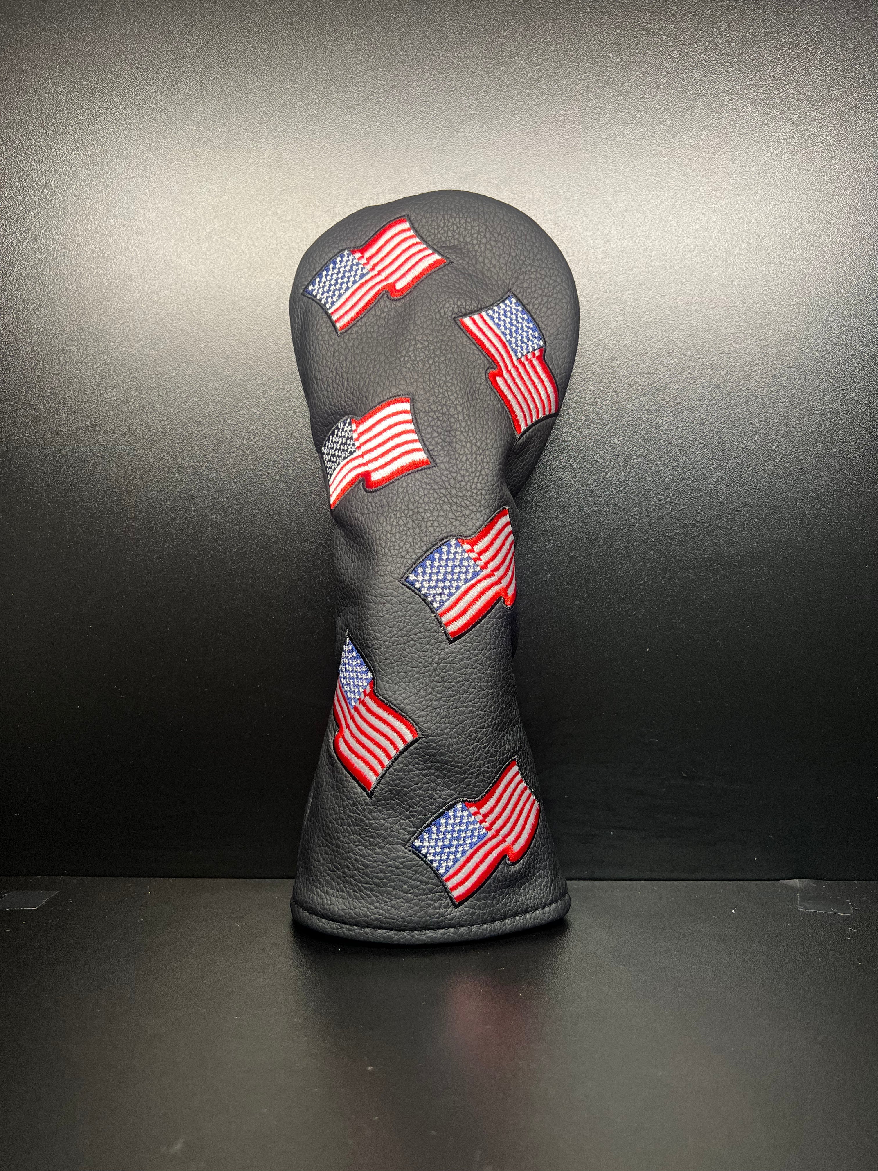 USA flag golf club headcover by ParWestGolf with embroidered stars and stripes, designed to protect and decorate golf clubs.