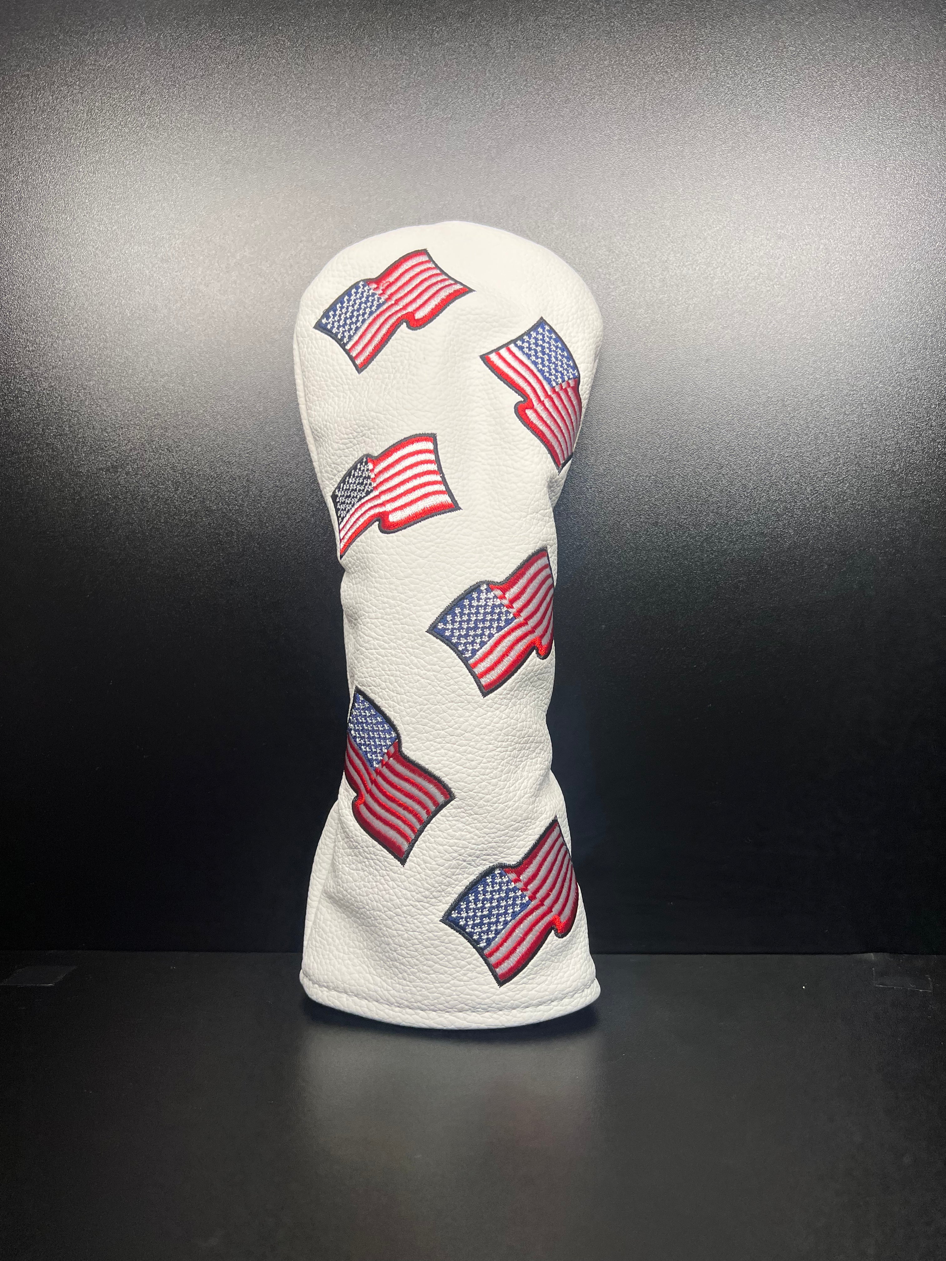 USA flag golf club headcover by ParWestGolf featuring a patriotic star-spangled design for protecting driver or wood clubs.
