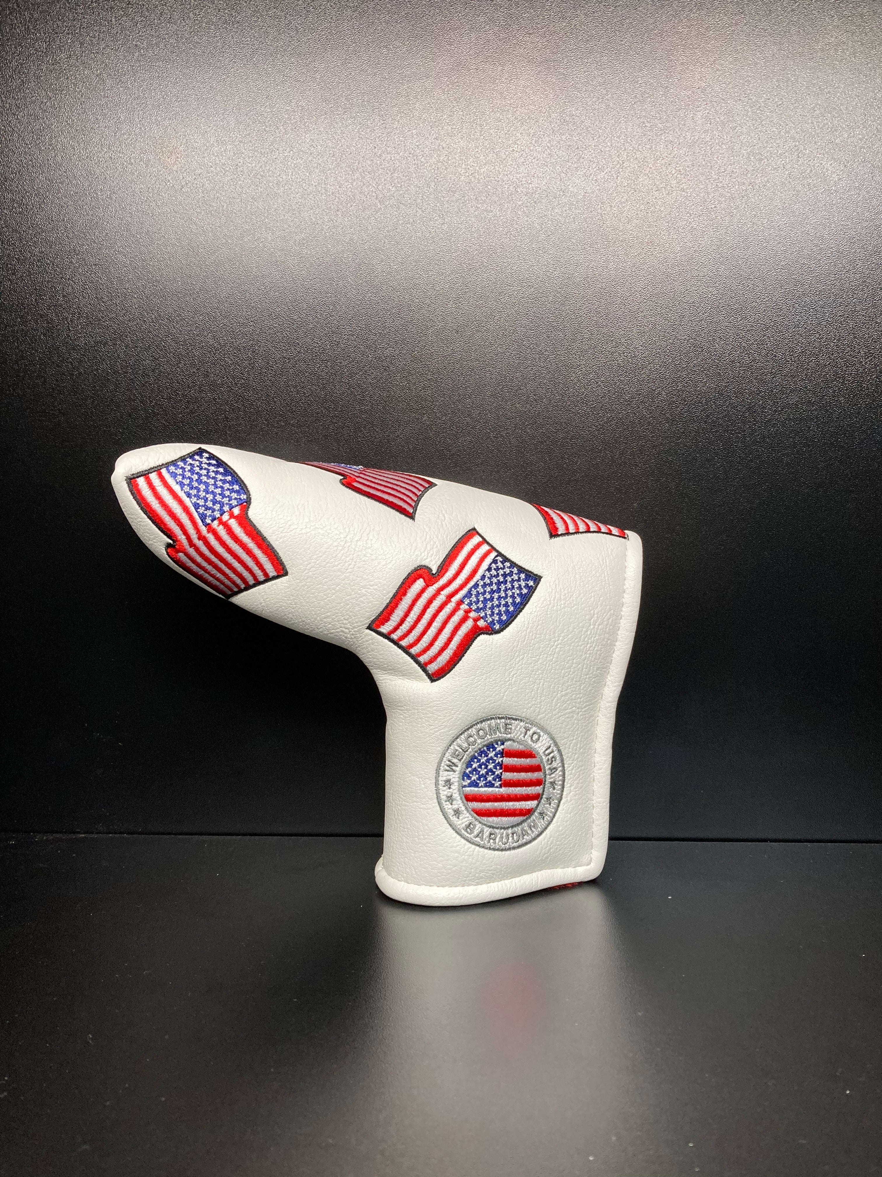 USA flag golf club headcover by ParWestGolf featuring a vibrant red, white, and blue American flag design.