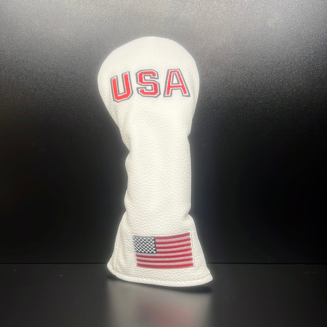 USA flag golf club headcover by ParWestGolf featuring a vibrant red, white, and blue American flag design.