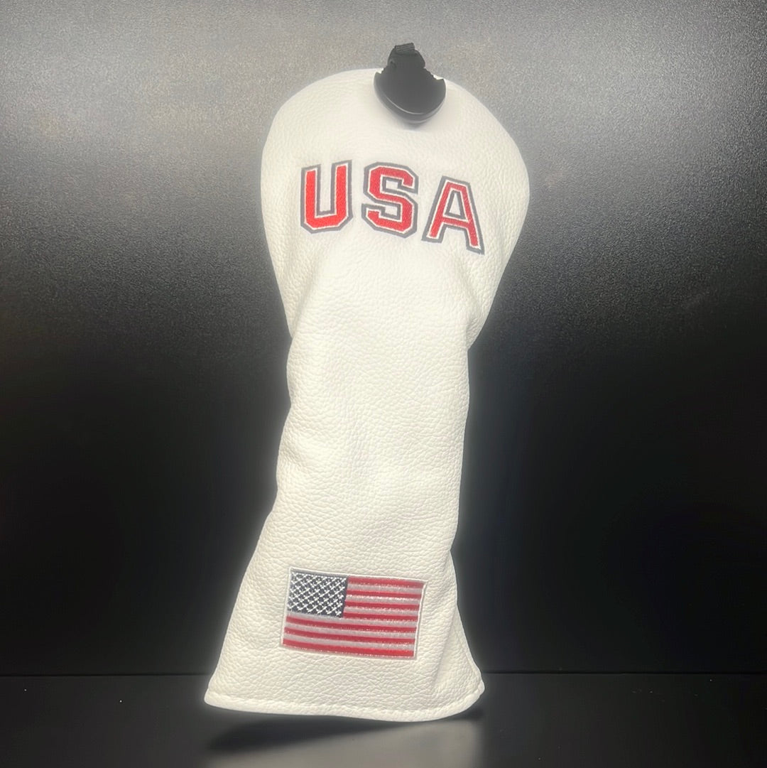 USA flag golf club headcover by ParWestGolf featuring a vibrant red, white, and blue American flag design.