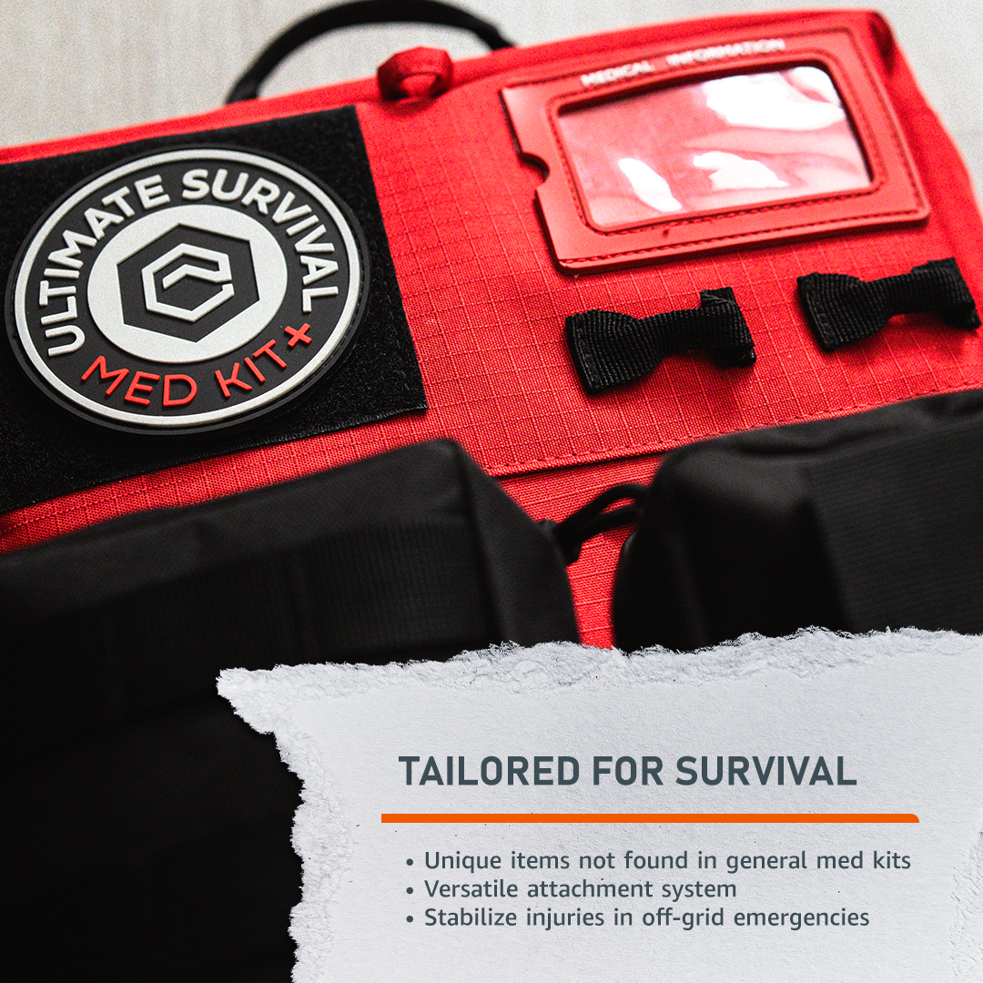 Emerge Survival Ultimate Survival Med Kit with first aid supplies in a compact, organized emergency medical kit.