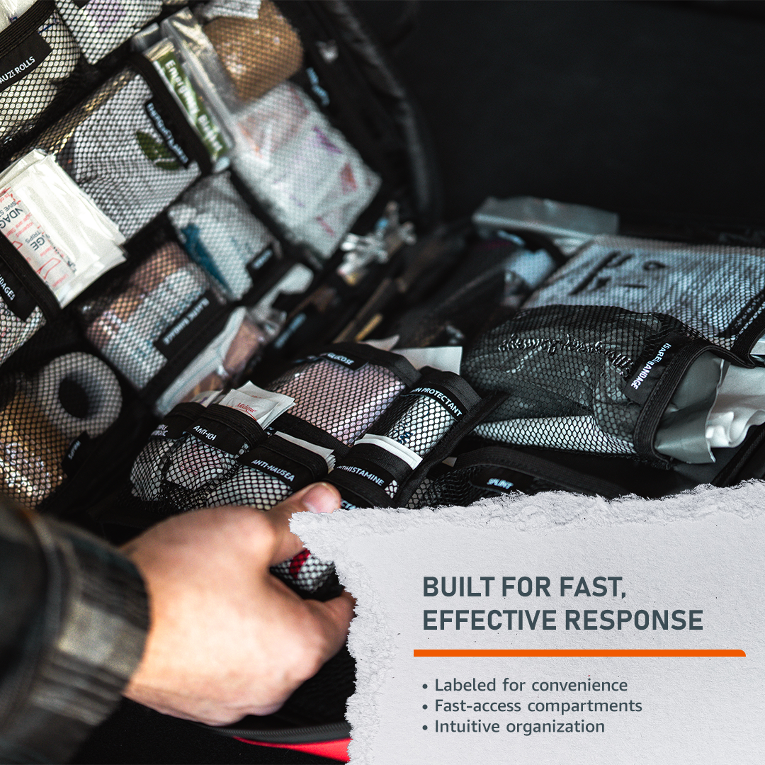 Emerge Survival Ultimate Survival Med Kit with first aid supplies and emergency tools, compact and portable for outdoor emergencies.