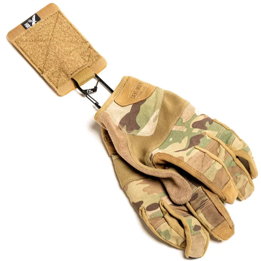 HCC Tactical universal glove hanger with multiple hooks for organizing gloves and accessories on a wall or gear rack.