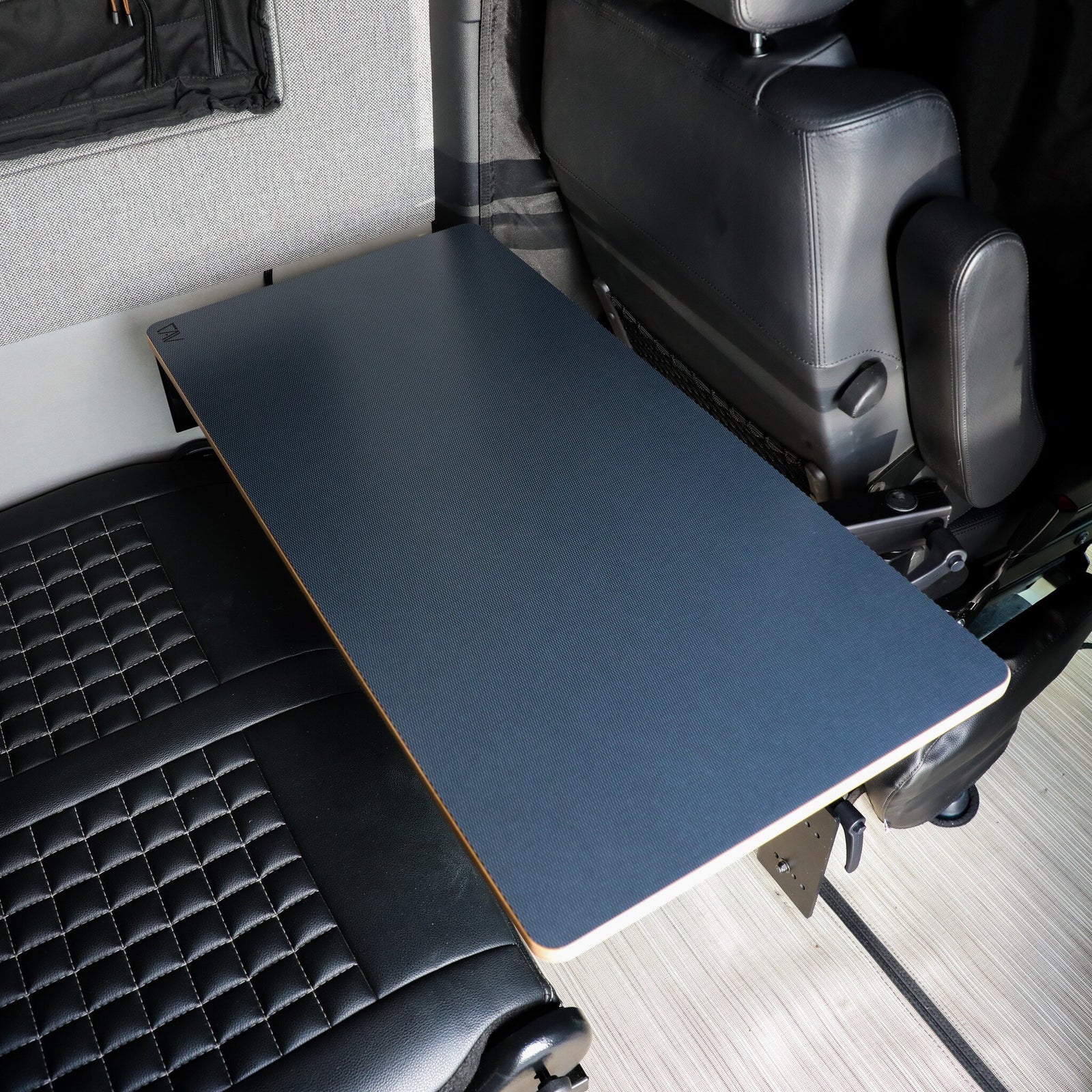 Large universal table top in navy blue by Canyon Adventure Vans, showcasing a sturdy design for versatile use.
