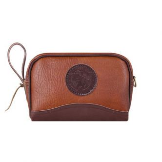 Backcountry Sportsman Bison Leather Sportsman's Kit Bag with sturdy leather strap and classic design on a neutral background.