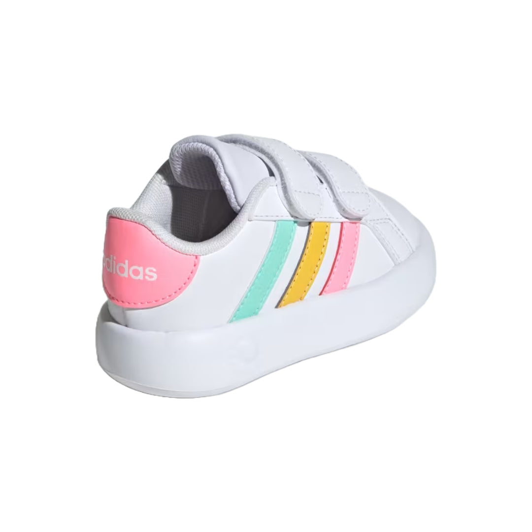 Runnwalk adidas Infante Grand Court 2.0 tennis shoes in various colors, featuring sleek design and athletic style.
