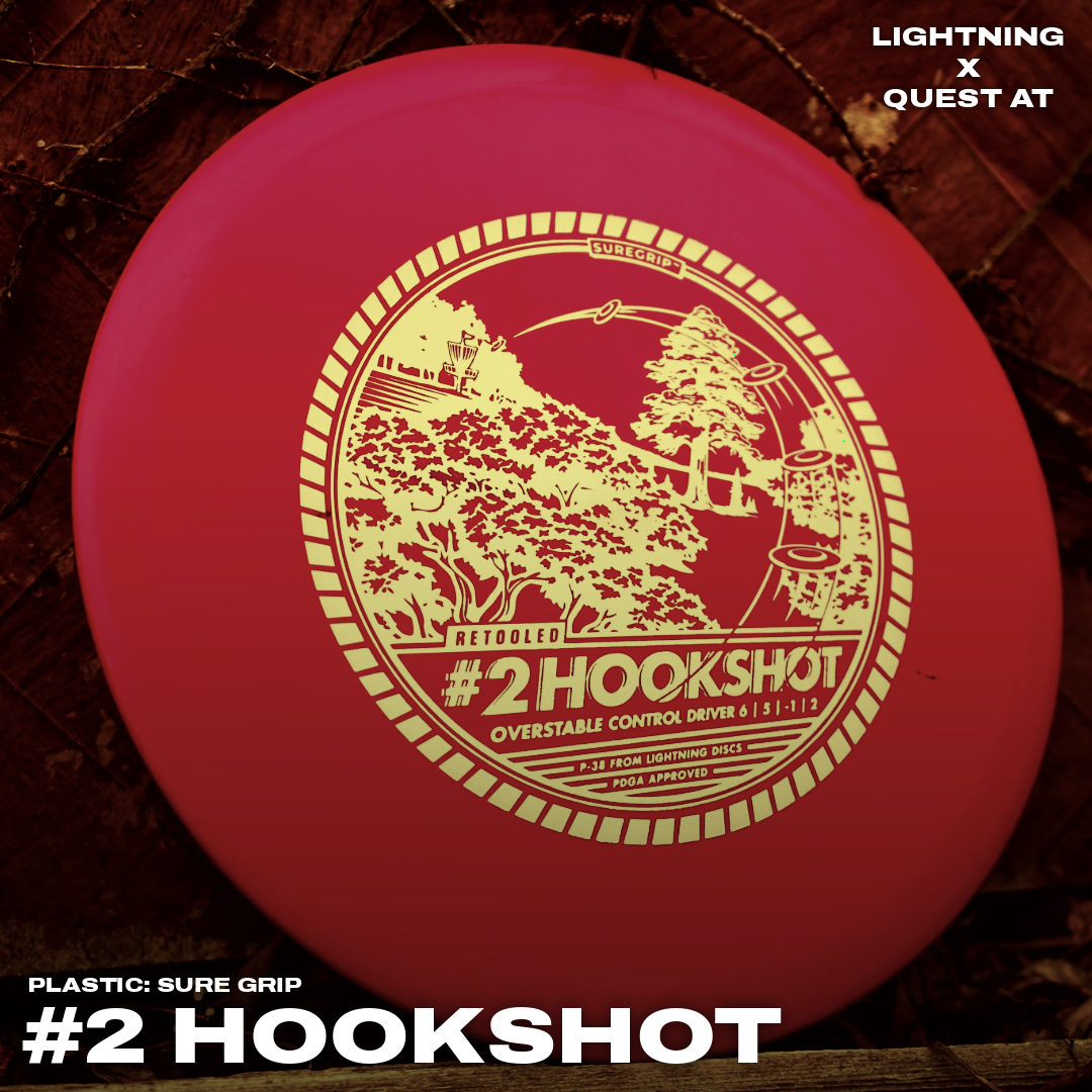 Lightning Sure Grip #2 Hookshot Fairway Driver golf disc from Lightning Golf Discs, showing the disc's top view with grip surface.