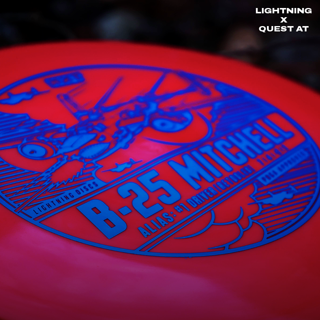 Gotta Go Gotta Throw Lightning NXT B-25 Mitchell #1 fairway golf disc driver with retool design, shown from above on a plain background.
