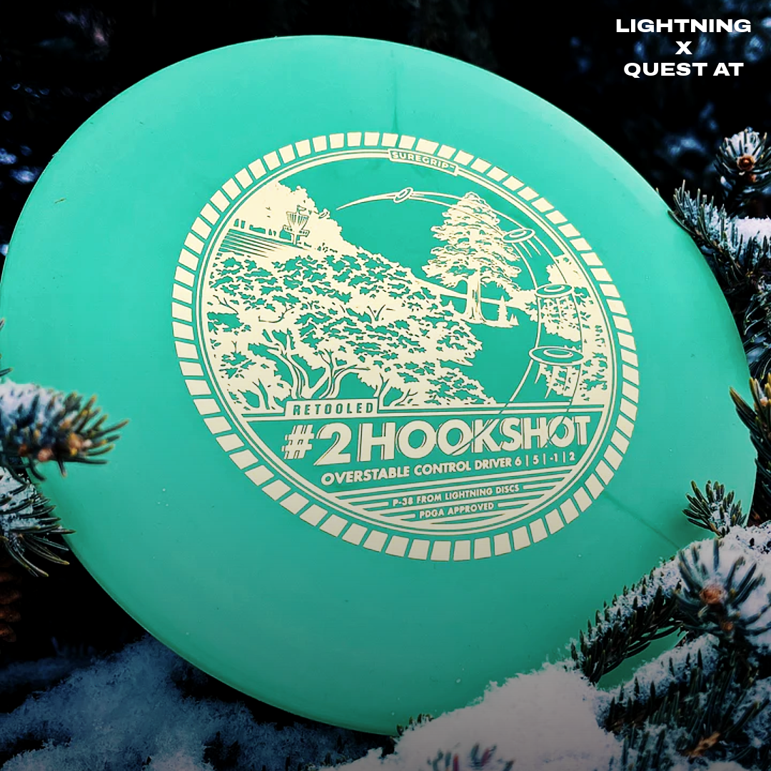 Lightning Sure Grip #2 Hookshot fairway driver golf disc from Lightning Golf Discs, with a bright, colorful design and grip texture visible.
