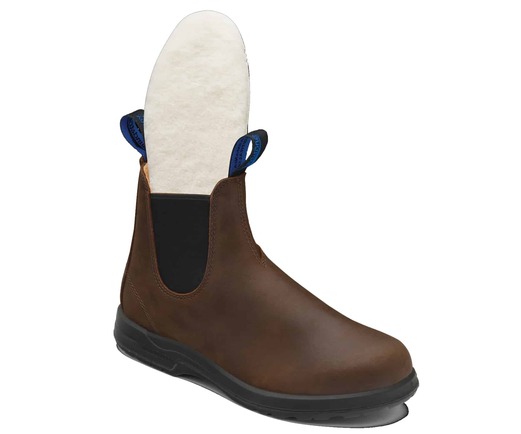 Runnwalk Blundstone unisex all-terrain thermal Chelsea boots in antique brown with rugged design and durable leather upper.