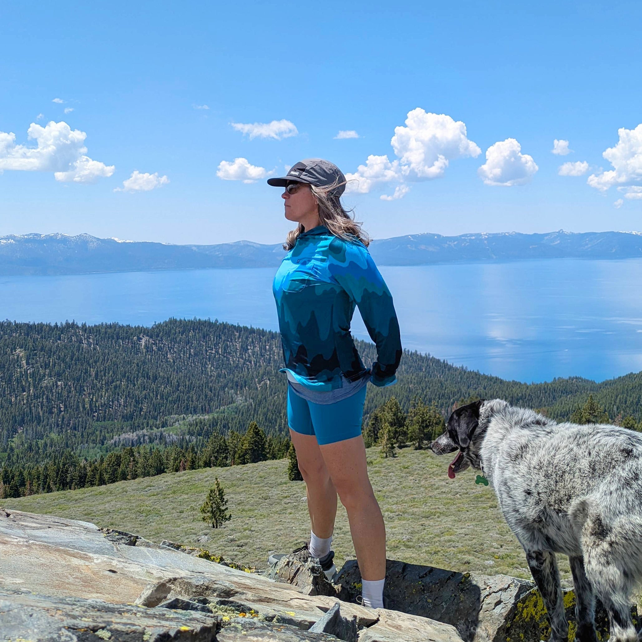 Women's Carson Sun Hoodie by Faultline395 featuring a mountain waves design, lightweight sun protection fabric, and casual fit.
