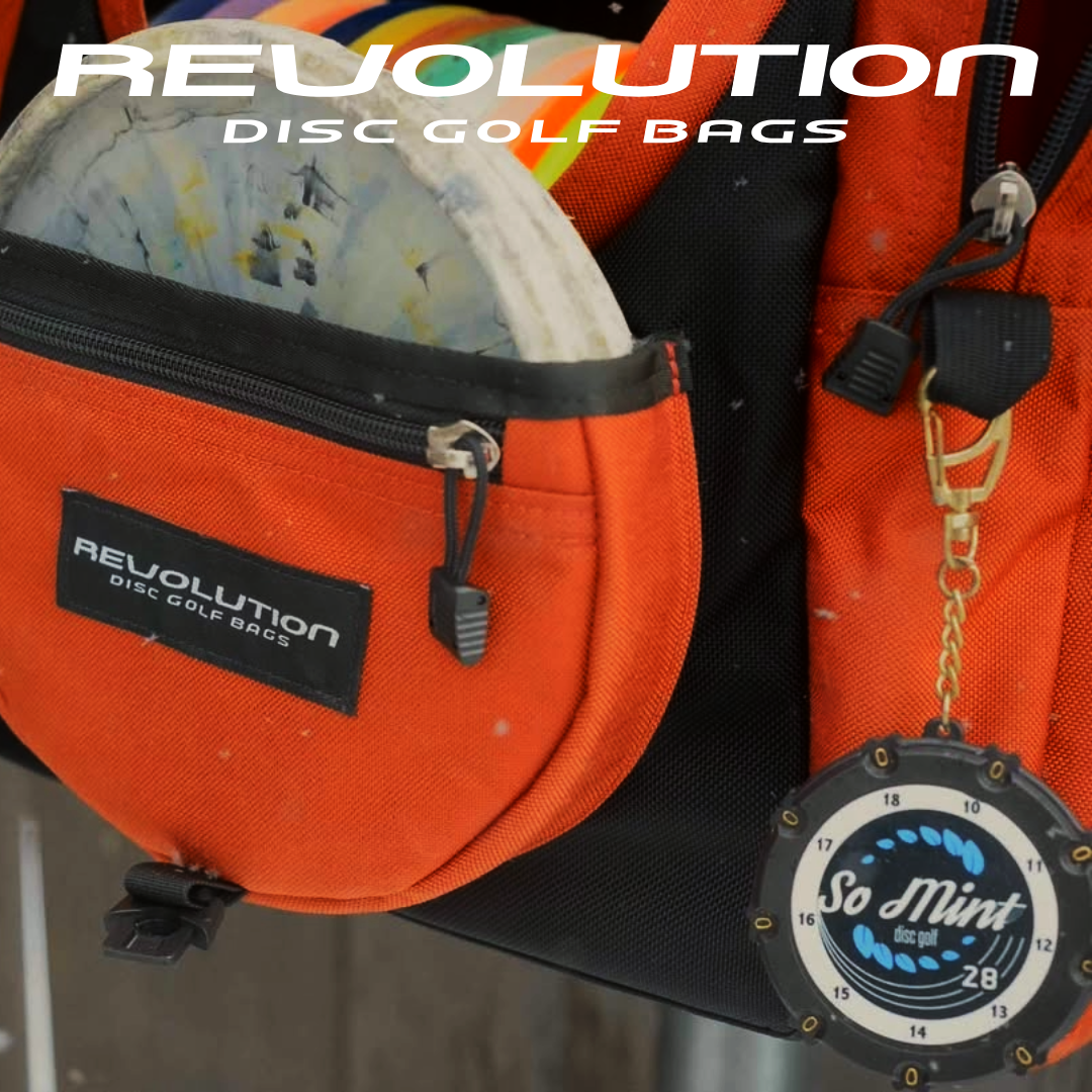 Gotta Go Gotta Throw Revolution Carolina Team V3 disc golf bag in rust with multiple compartments and adjustable straps.